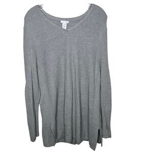 J. Jill Women’s Gray V-Neck Sweater Size Large Cotton‎ Blend Silk Wool